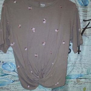PINK Victoria's Secret Brown Floral Knot-Front Tee